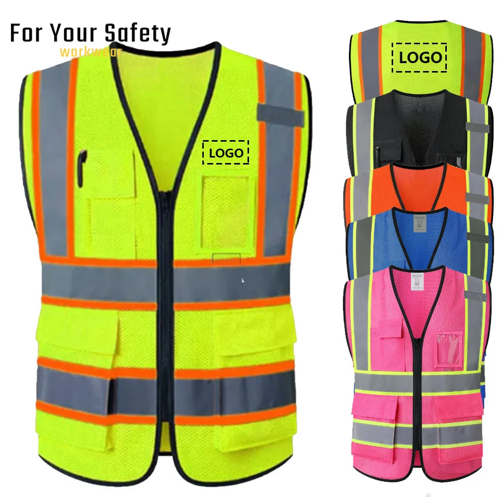 Logo Custom Vest Uniform Construction Building Road Working Mesh Work Vest Aircraft Maintenance Engineer Multipocket Vest
