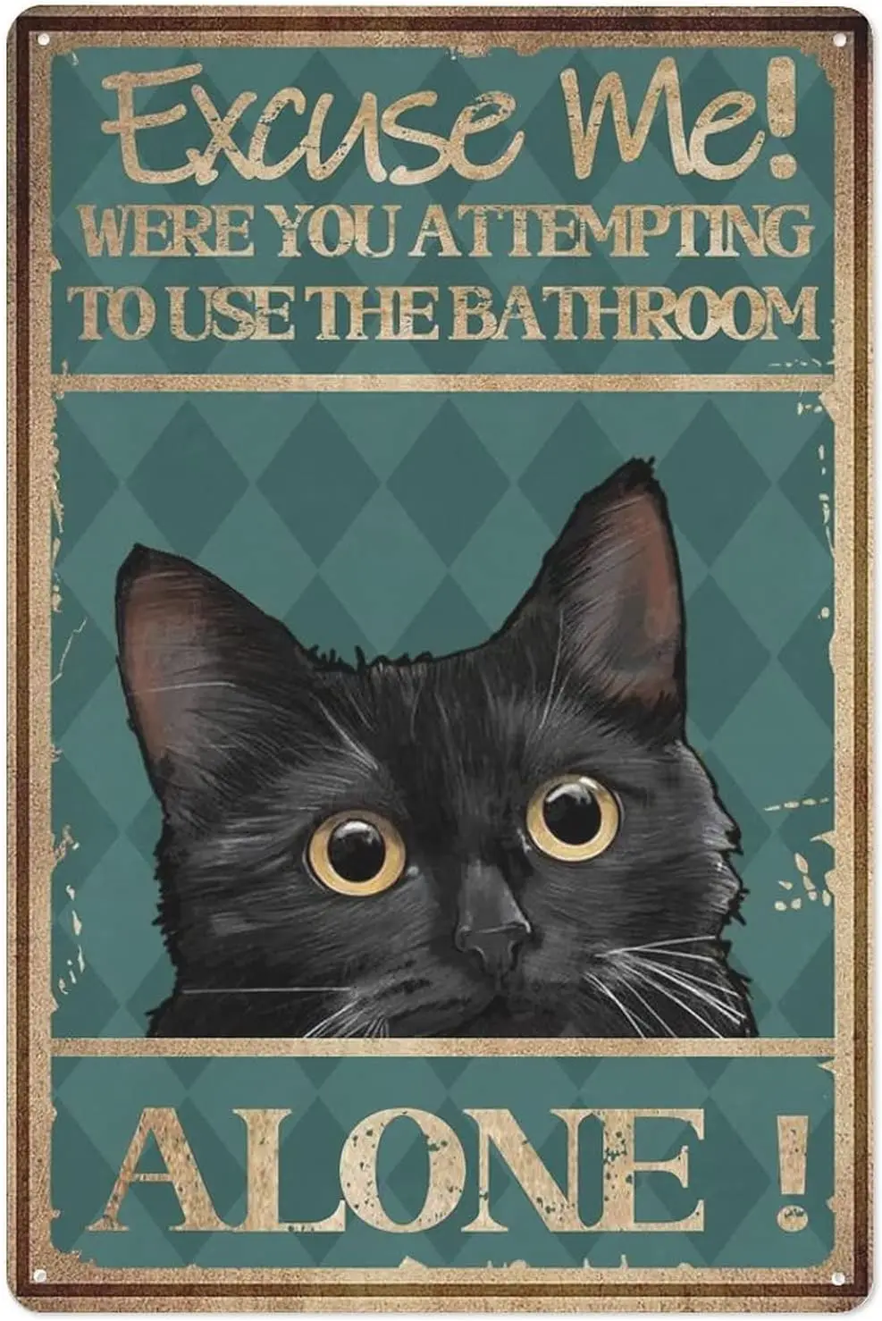 Cat Bathroom Wall Art & Decor - Funny Bathroom Wall Decor - Restroom Sign - Excuse Me Bath Vintage Toilet Cave Bar Home Bath