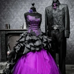 Elegant Purple Vintage Prom Dresses Classic Gothic Rococo Embroidery Lace Up Sheath Tiered Ruched Halloween Masquerade Custom