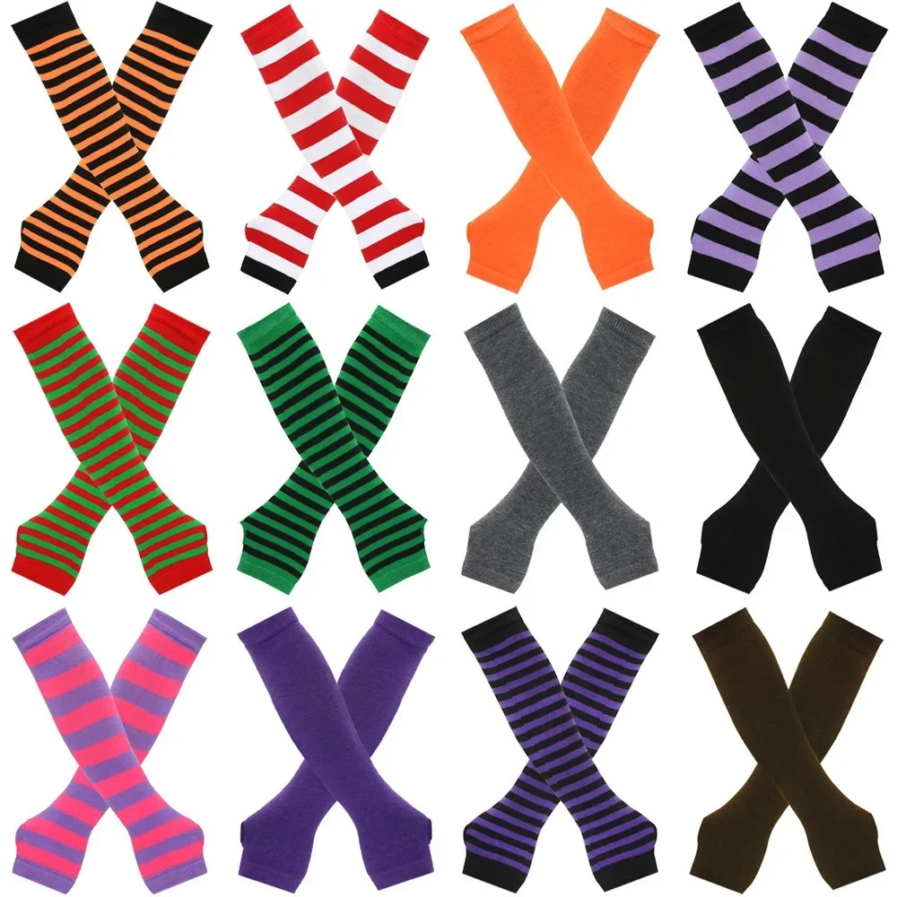 دفئا محبوك طويل أصابع قفازات الكوع القفازات عيد الميلاد الوصول هدية موضة النساء ايمو قفازات سيدة مخطط الكوع قفازات #2