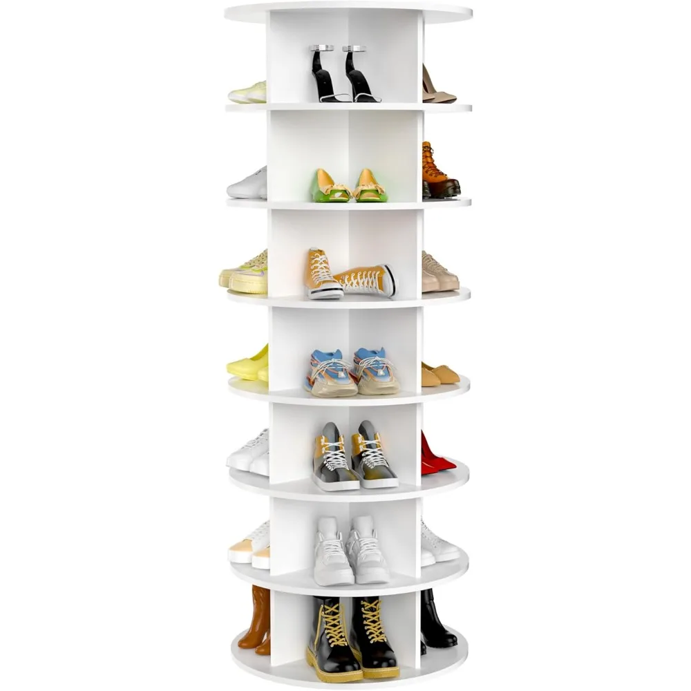 Organizer Shoe Rack Lazy Susan Shoe Rack for Entryway Shoerack Fits 28 Pairs of Shoes (7-Tier White) Cabinet Storage Modern Room