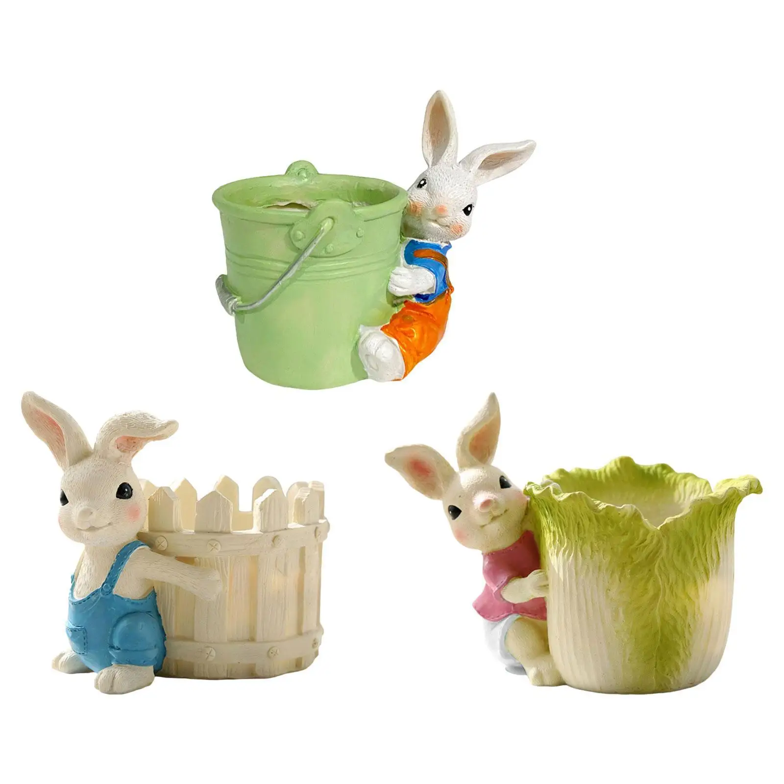 Bunny Statue Flowerpot Rabbit Figurine Garden Flower Pot Handcrafted Resin Multipurpose Flower Basket for Indoor and Outdoor