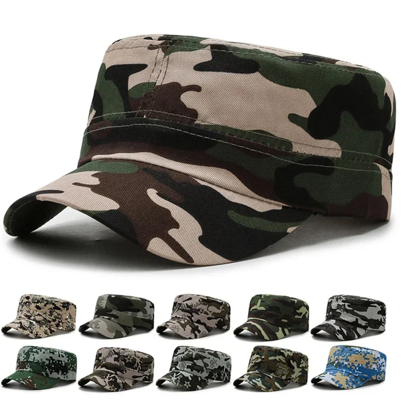 Vintage Camouflage Hats Flat Top Baseball Caps for Men Outdoor Sports Visor Hats Cadet Sunscreen Hats Gorras Para Hombres