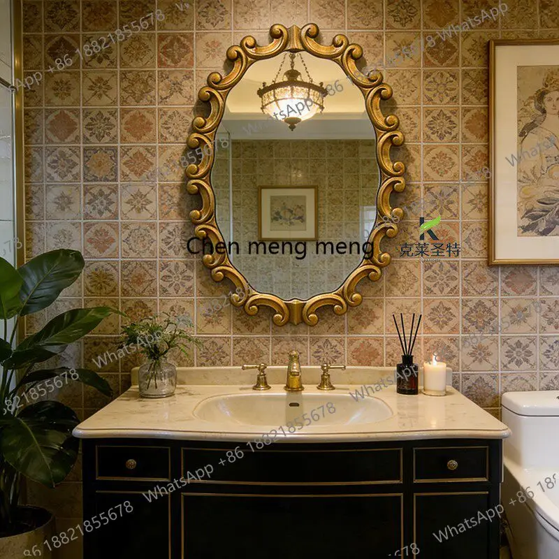a17 French retro bathroom mirror wall-mounted bathroom mirror American home makeup vanity mirror