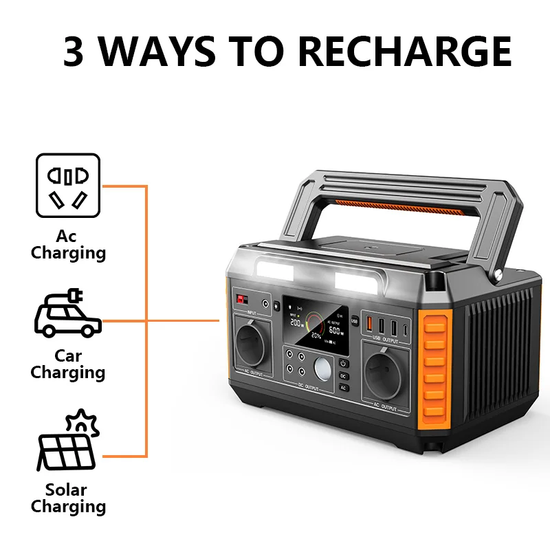 محطة طاقة محمولة 600 وات، 560 وات في الساعة، مولد طاقة شمسية احتياطية، شحن سريع، أداة شحن للتخييم الأساسية للأنشطة الخارجية
