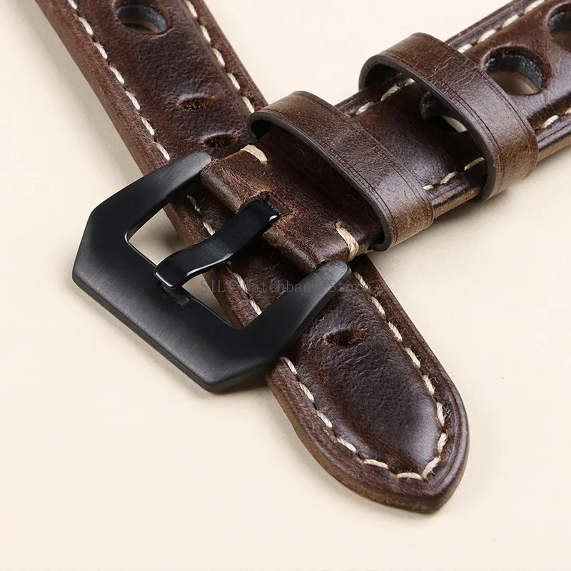 20/22/24mm Cowhide Leather Watch Band Vintage Breathable Leather Straps Universal Waterproof Bracelets Retro Men Women Wristbelt