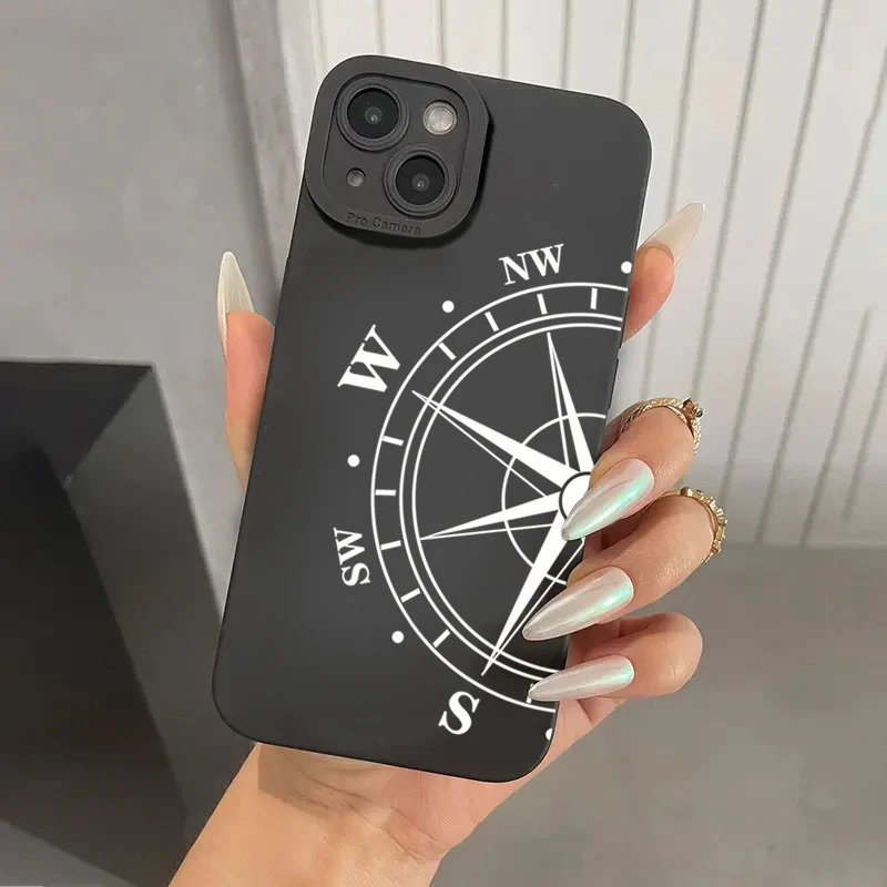 Phone Case For iPhone 11 Case iPhone 15 16 Pro Max 14 13 12 Mini X XS XR 7 8 Plus SE 2020 Compass Pattern Shockproof Soft Cover