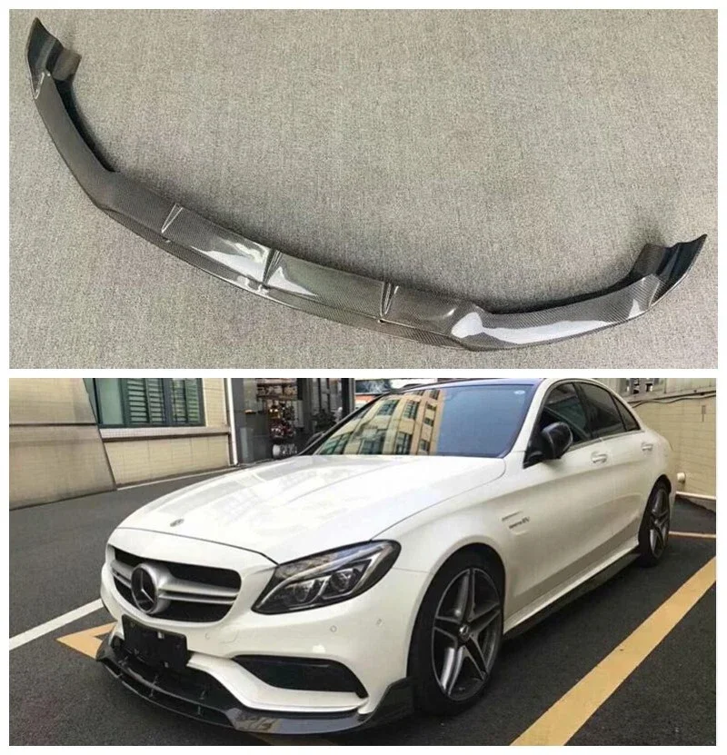 For Mercedes Benz C Class C63 C200L180L 2015 -2018 Real Carbon Fiber Car Bumper Front Lip Diffuser Spoiler Cover Body Kit