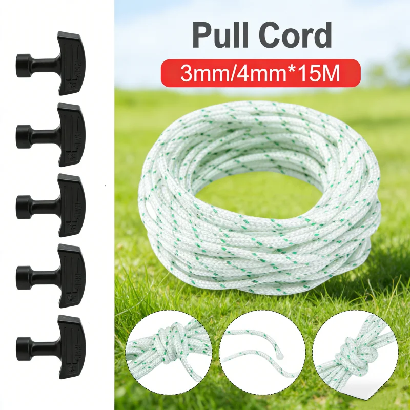 

LUSQI 3MM/4MM*15M Pull Start Cord Nylon Starter Rope With 1/5Pcs Handle For Recoil Engine Start Lawn Mower Chainsaw Blower