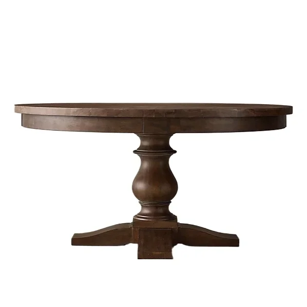 

French rural retro solid wood household round dining table wabi sandy wind small apartment restaurant 6 people dining table