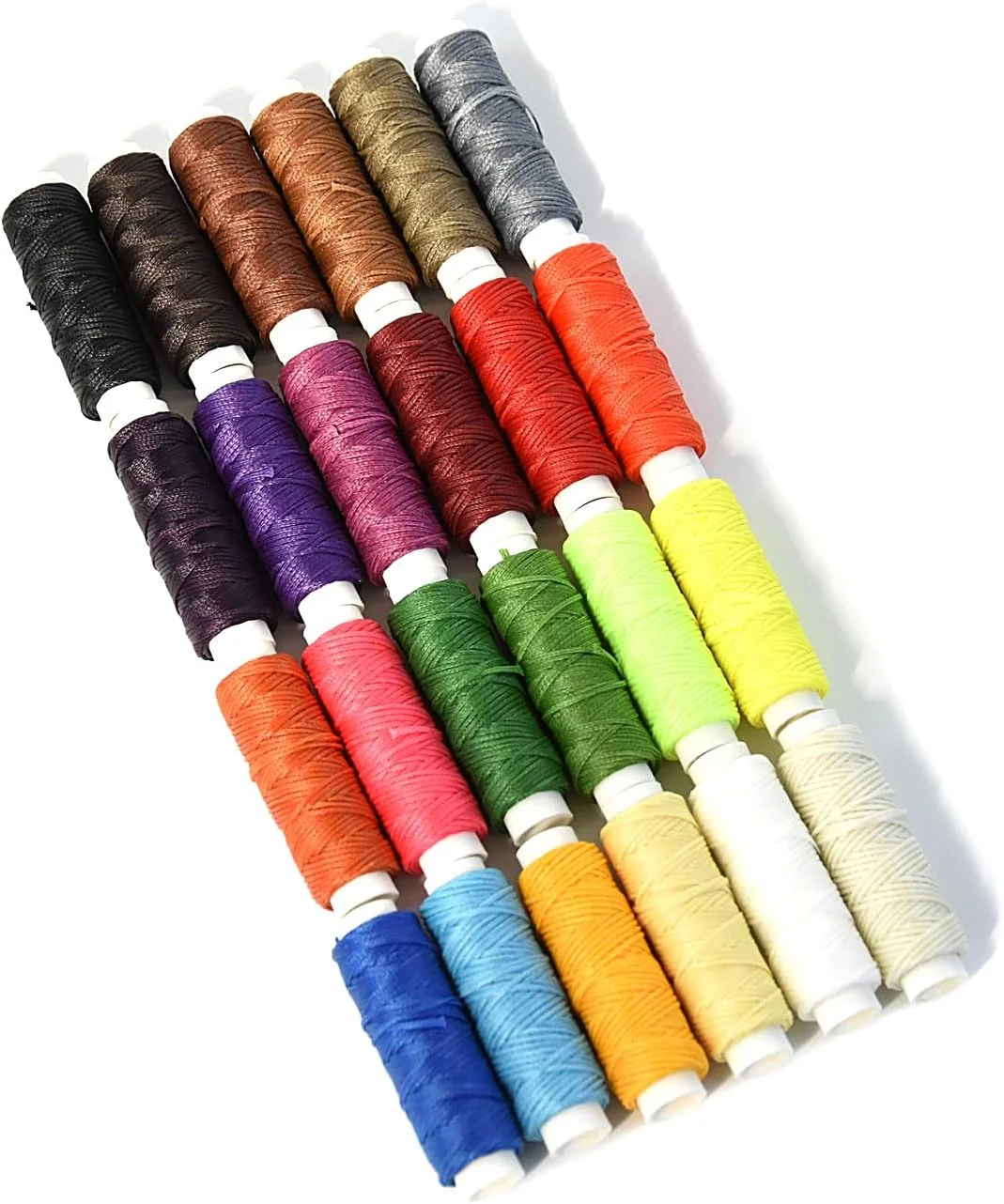 24 Colors 210D Waxed Flat Sewing Thread with Curved Straight Needles Hand Stitching Wax Cord for Leather Craft Bookbinding Shoes