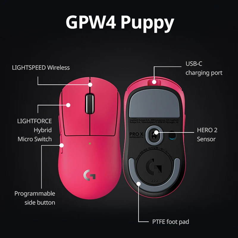 ماوس الألعاب اللاسلكي Logitech G PRO X SUPERLIGHT 2c، 51 جرام، مستشعر HERO 2 يدعم ما يصل إلى 44000 نقطة في البوصة و888 رطل لكل بوصة، 8 كيلو هرتز