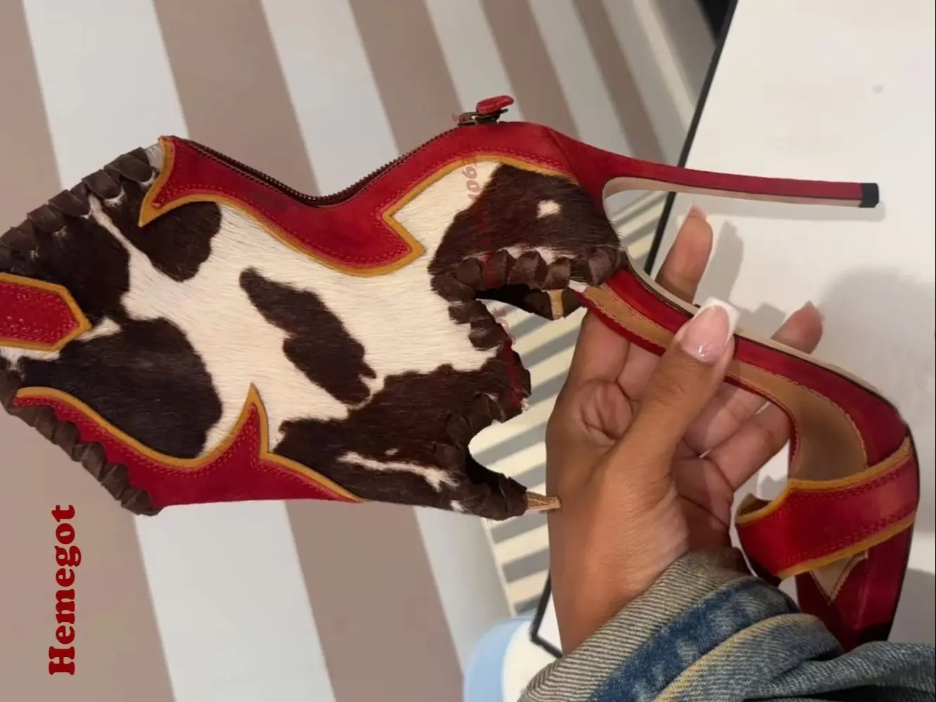 Patchwork Animal Hair Roman Sandals Open Toe Stiletto Back Zipper Splicing Women's Sandals Thin High Heels Runway Elegant Shoes