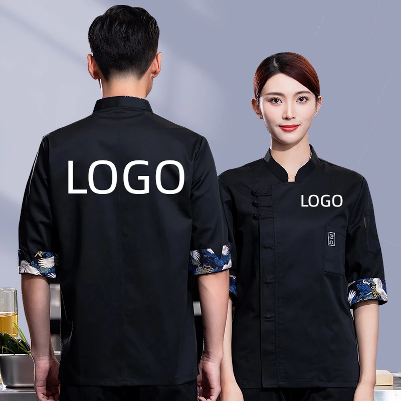roupa-de-trabalho-impermeavel-para-chef-de-catering-meia-manga-logotipo-impresso-nome-bordado-restaurante-cafeteria-hotel-casaco-de-cozinha