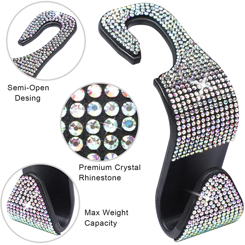 Rhinestone Decor Car Seat Back Hook Hanger Universal Bling Diamond Vehicle Auto Headrest Storage Holder Car Accessories