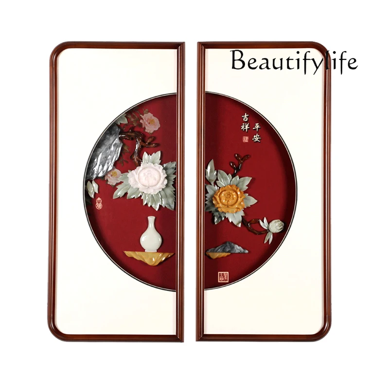 

Chinese style living room decorative painting new Chinese corridor entry jade carving sofa background wall designer