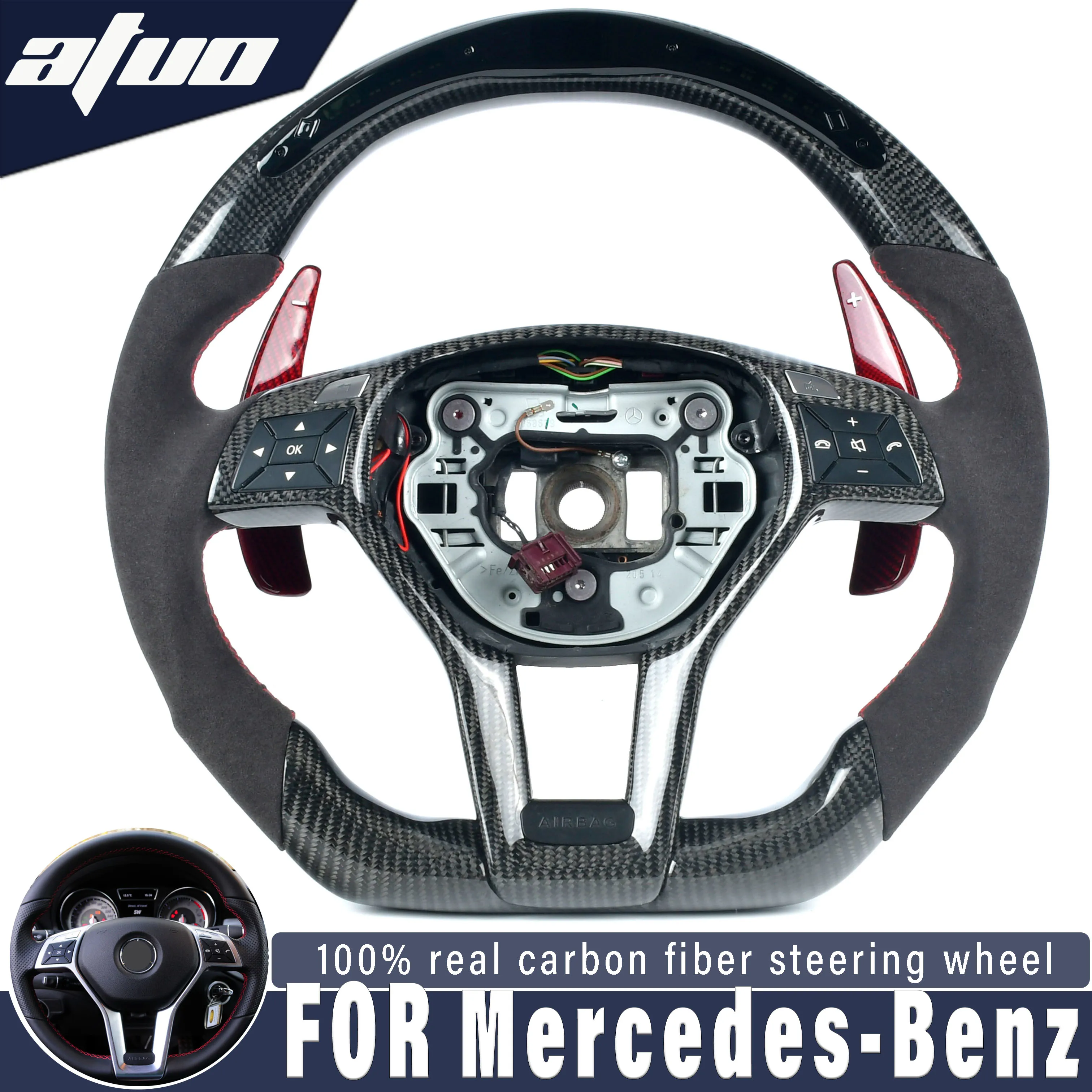 

For Mercedes Benz E C CLS W218 W212 W204 W207 Customized carbon fiber steering wheel with LED red sports style