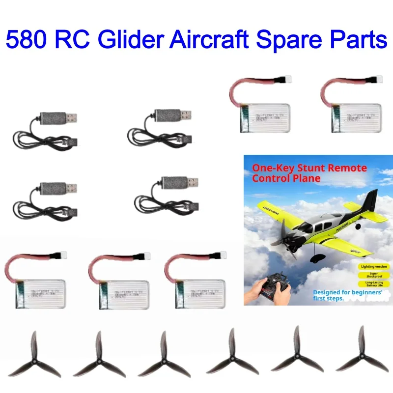 

580 Remote Control Plane 3.7V 1000mAh Battery Propeller For 580 RC Plane Battery USB Line Battery Accessories 580 RC Aircraft