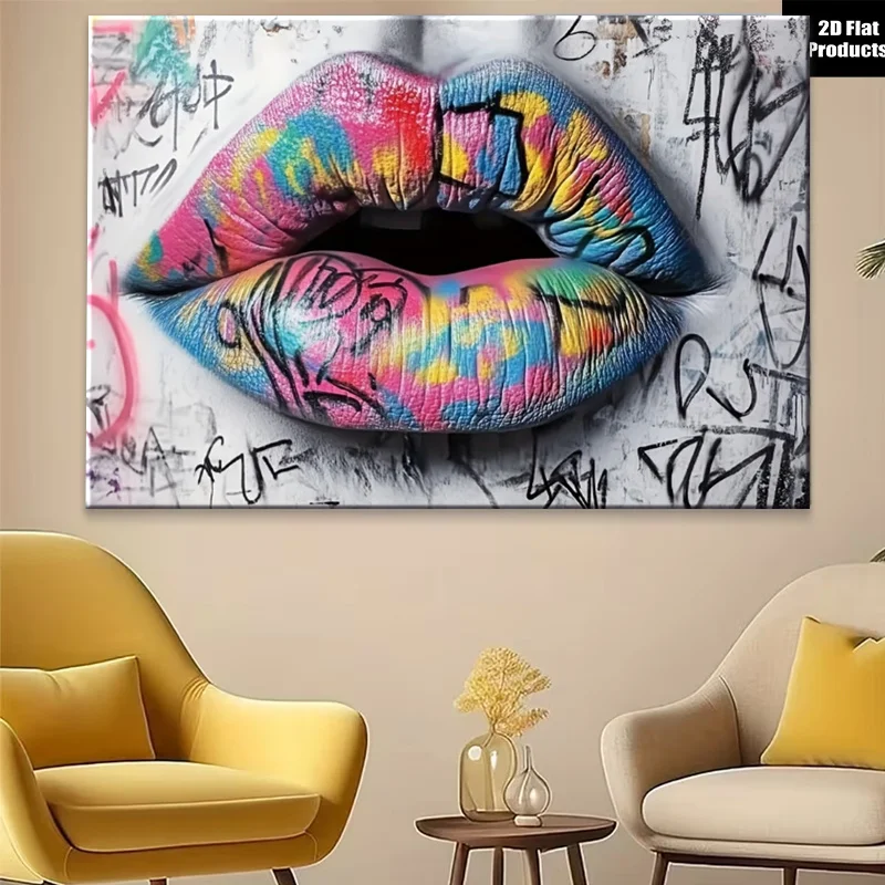 Graffiti Lips Tapestry, Colorful Street Art Wall Hanging, Urban Pop Decor, Rainbow Mouth Print Cloth, Bedroom Dorm Room Ornament
