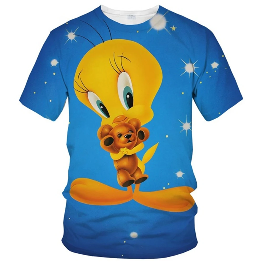 Hot selling summer fashion trend T-shirt 3D printed cute little duck print pattern casual and comfortable round neck top