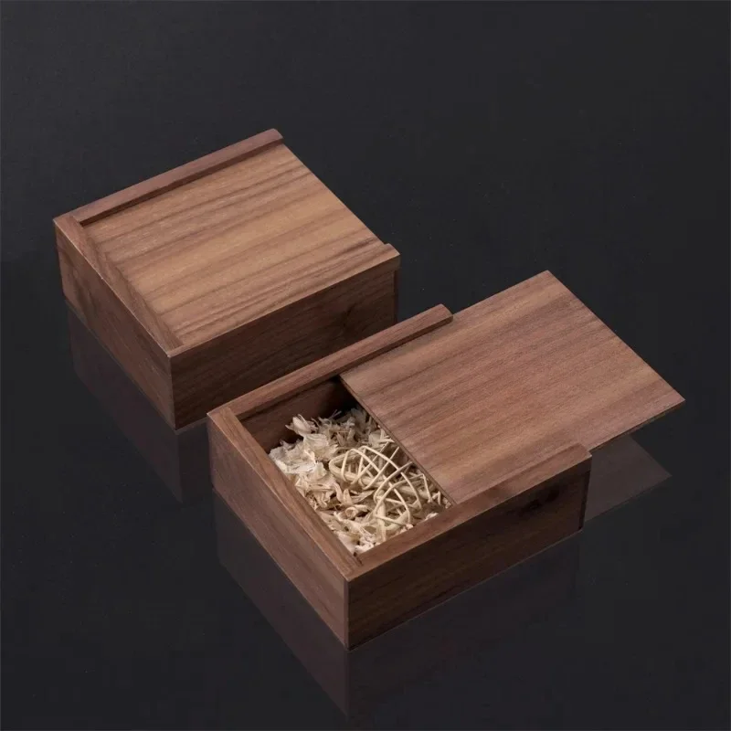 1Pcs Walnut Square Wooden Unfinished Storage Box for Necklace Jewelry Ring Or USB Organizer Natural Wood Decor Box Case Gift