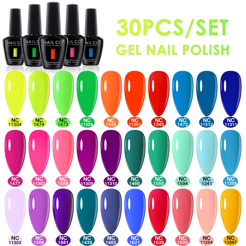 

NAILCO 30pcs Gel Nail Polish Set Summer Neon Red Nude Pink Blue Green Color Nails Gel Kit Semi Permanent Gel Nail Polish