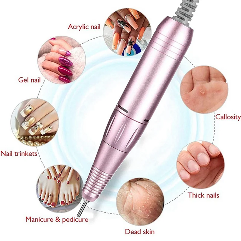

TFORU-Electric Nail Drill Handle 35000RPM Nail Arts Drill Hand File Polish Grind Machine Manicure Drill Replacement Pink