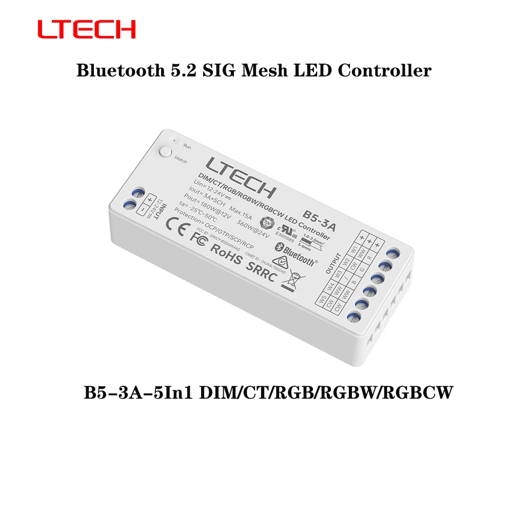 LTECH B1 DC12~24V 4-Zone Touch Remote Control 2In1 Bluetooth 5.2 SIG Mesh Single/Dual Color RGBW RGBCW Controller For LED Strip