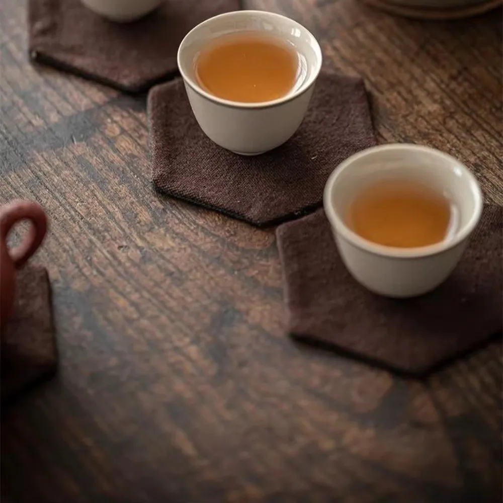 Hand-Sewn Teacup Pad Tie-Dye Zen Grass And Wood Heat Insulation Pad Heat Resistant Anti-Scalding Design Tea Space Cup Pad