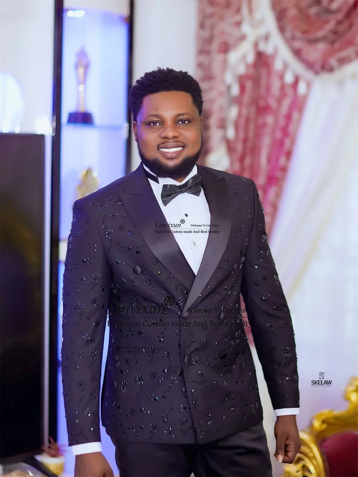 

Высококачественный мужской костюм с бриллиантами и кристаллами, комплекты из 2 предметов, свадебные мужские смокинги для жениха, двубортный пиджак Ropa, индивидуальный костюм Homme