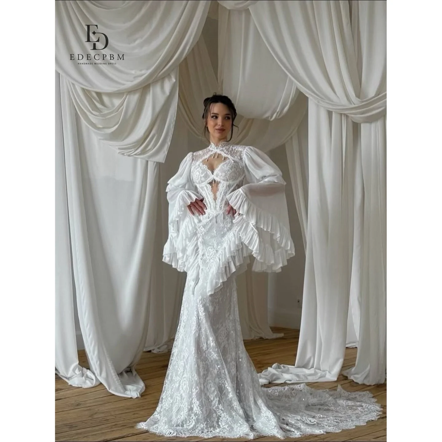 

EDECPBM Lace High Neck White Mermaid Evening Dress 2026 Prom Dress Elegant Cocktail Party فساتين براند Women Luxury 2026 Gala