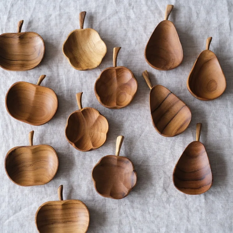 European Wooden Apple Shape Saucer Living Room Kitchen Dining Table Hotel Sauce Saucer Crafts Home Decoration Accessories