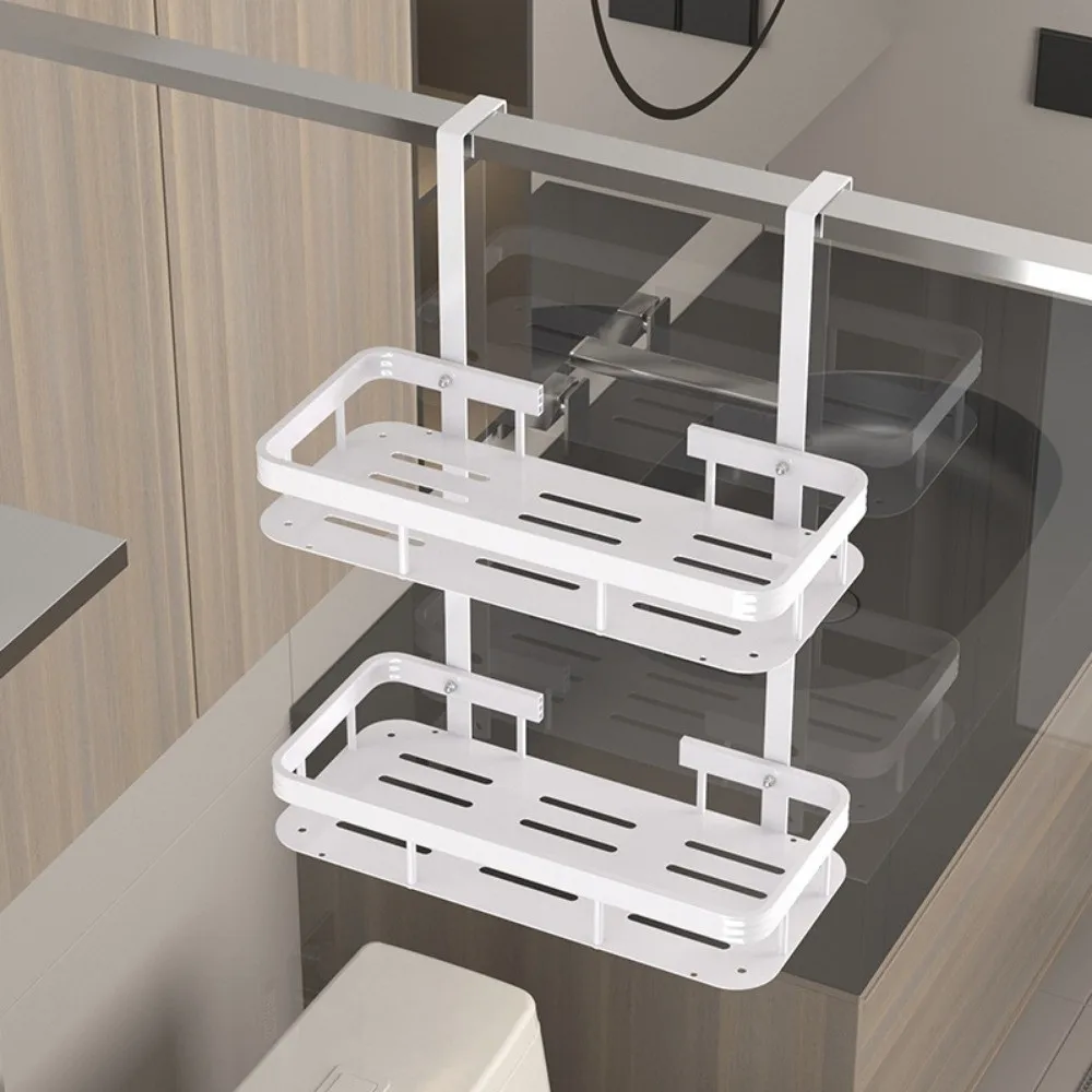 Stainless Steel Shower Storage Rack Double Layer Back Hook Bathroom Storage Rack Non Perforated Multifunctional