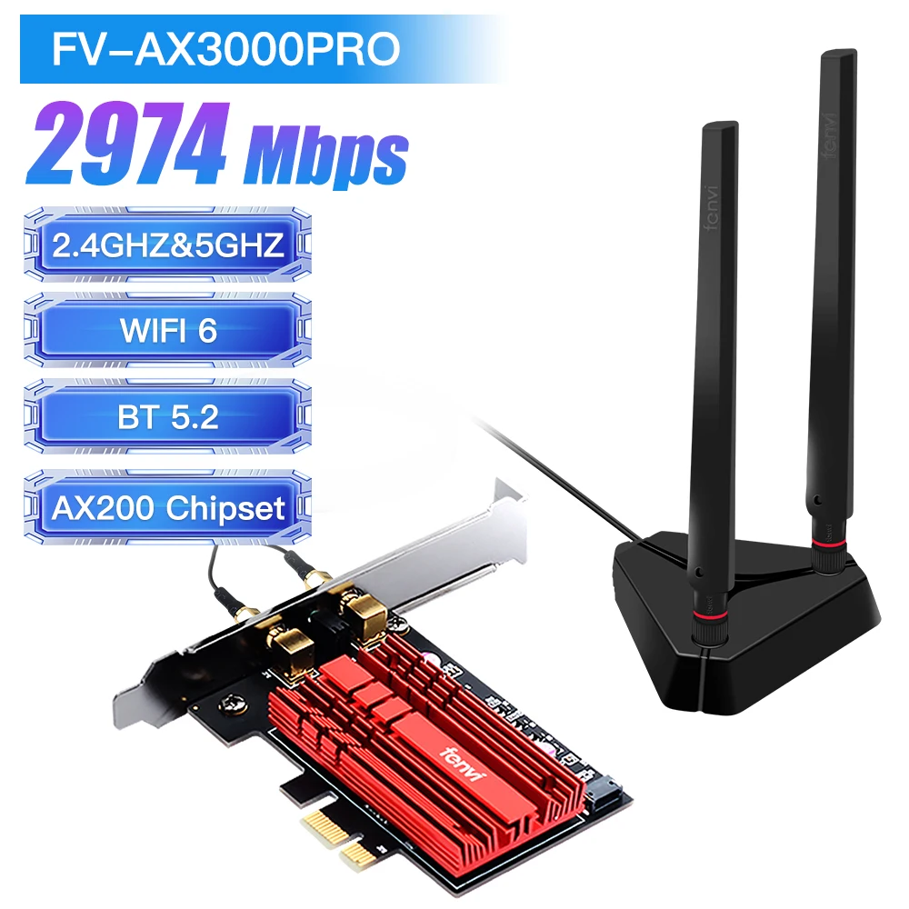 WiFi6 PCIE WiFi Adapter AX200 Bluetooth 5.2 Network Wifi Card Wireless 3000Mbps Dual Band Adapter 802.11ac/ax 2.4G 5G Desktop PC