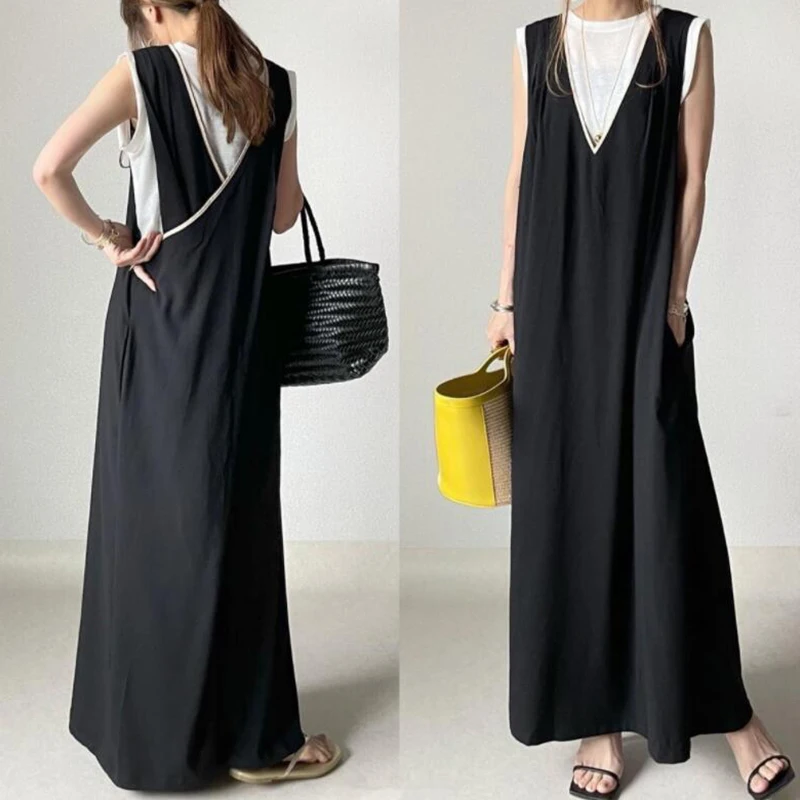 2023 Summer New Fresh Sweet Japan Korean Style Solid Deep V Cross Back Sleeveless Women Long Dress Vestidos De Mujer Harajuku