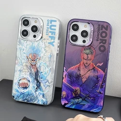 Luxury Anime Luffy One Piece Figure Gear 5 Zoro Phone Case For iPhone 16 15 14 13 12 11 Pro Max Silver Matte Hard Cover Gift