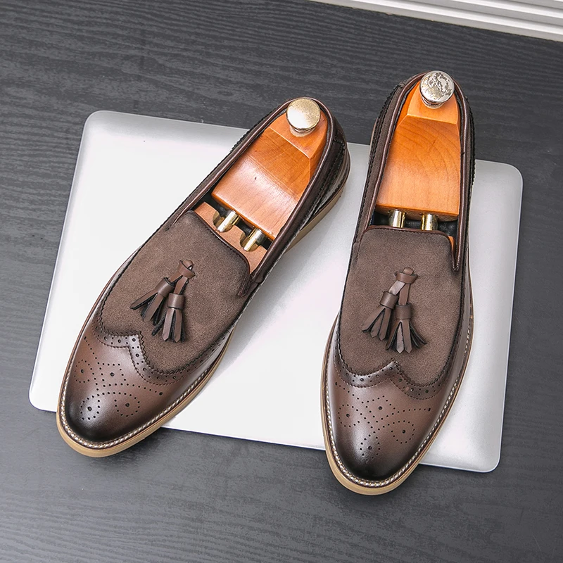 Men Business Dress Casual Fashion Elegant Formal ShoesSlip-on Evening Dress Loafers Party Tassel Leather Shoes Wedding Shoes