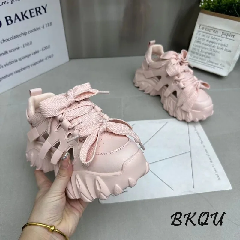 BKQU hollow father female summer sandals 2024 new all-match small thick bottom breathable mesh surface casual sports shoes