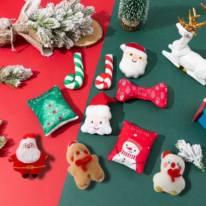 

Pet Christmas Toy Plush Cute BB Barking Sound Teeth Cleaning Christmas Pet Toy Puppy Accessories Interactive Toys for Small Dogs