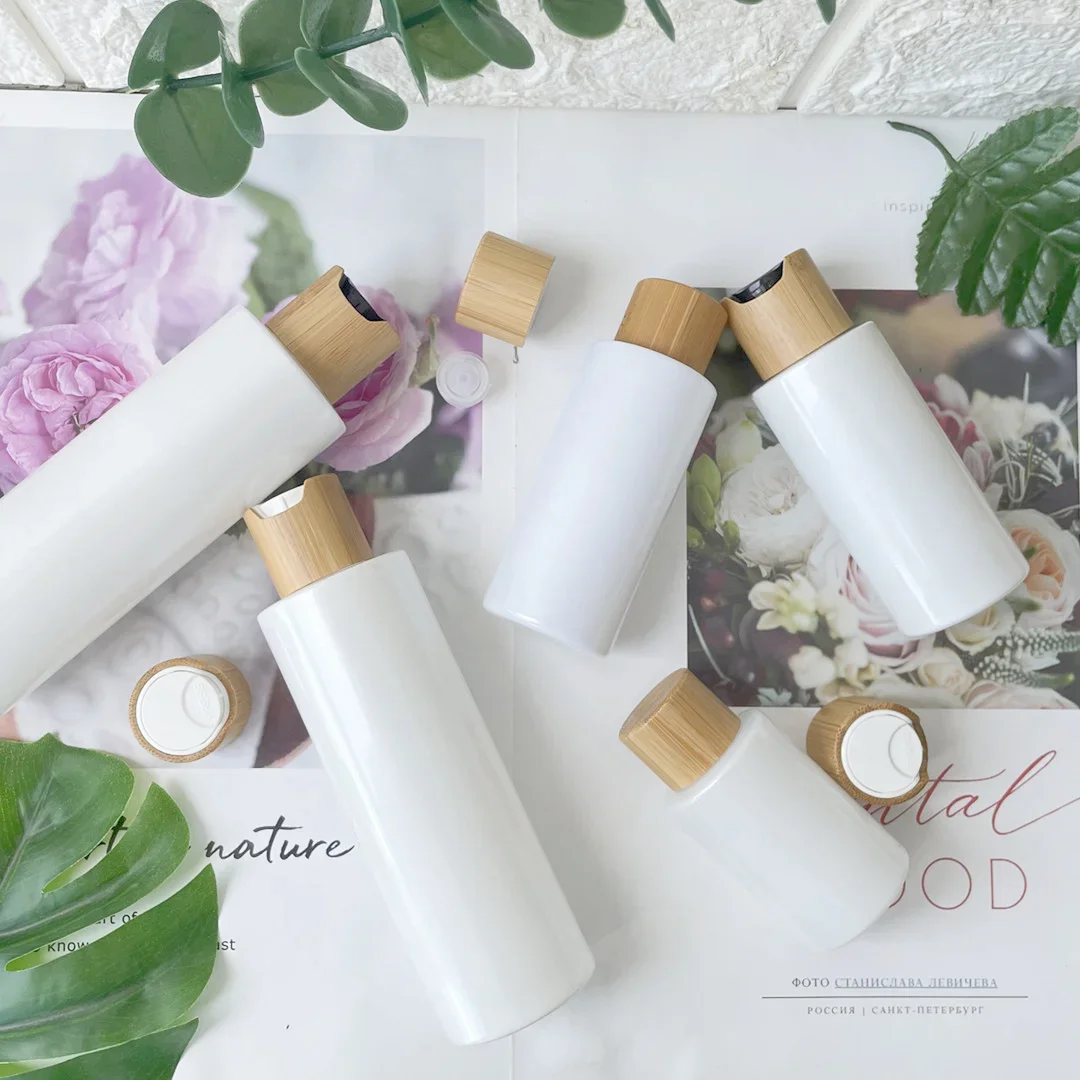 Empty Glass Bottles Travel Kit Emulsions Eliquid Cosmetics Storage Containers  Bamboo Wooden Screw Lids Nature Bamboo Disc Cap