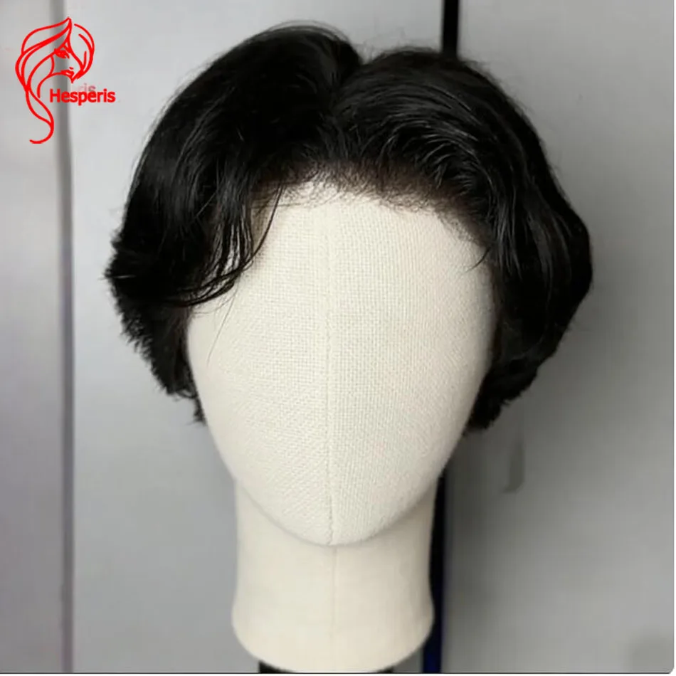 Hesperis Full Lace Human Hair Wig for Men Pixie Cut Pre-Plucked Natural Color Short Shaved Style Wig Suitable for Boys