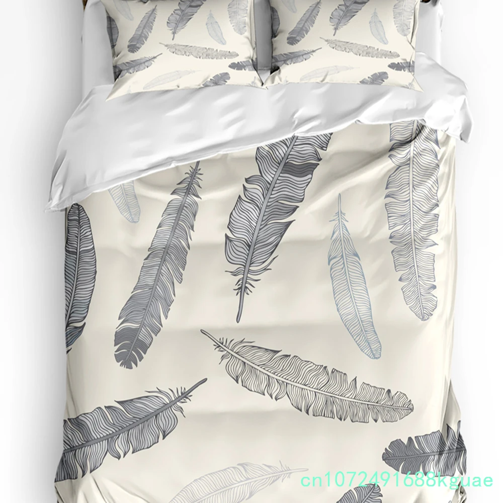 Animal Flying Bird Grey Feather Retro Style 3pcs Bedding Set For Double Bed Home Textile Duvet Cover Quilt Cover Pillowcase