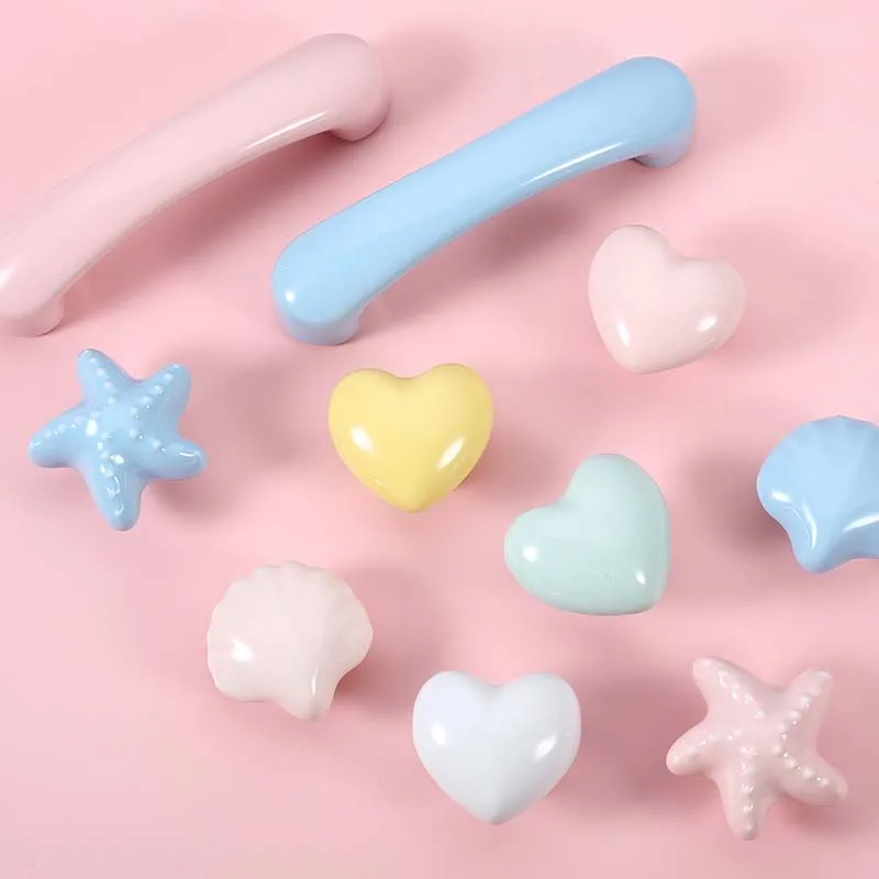 Cartoon Colorful Ceramic Handle Wardrobe Door Handles Children's Room Cute Single Hole Round Dressers for Bedroom Drawer Muebles