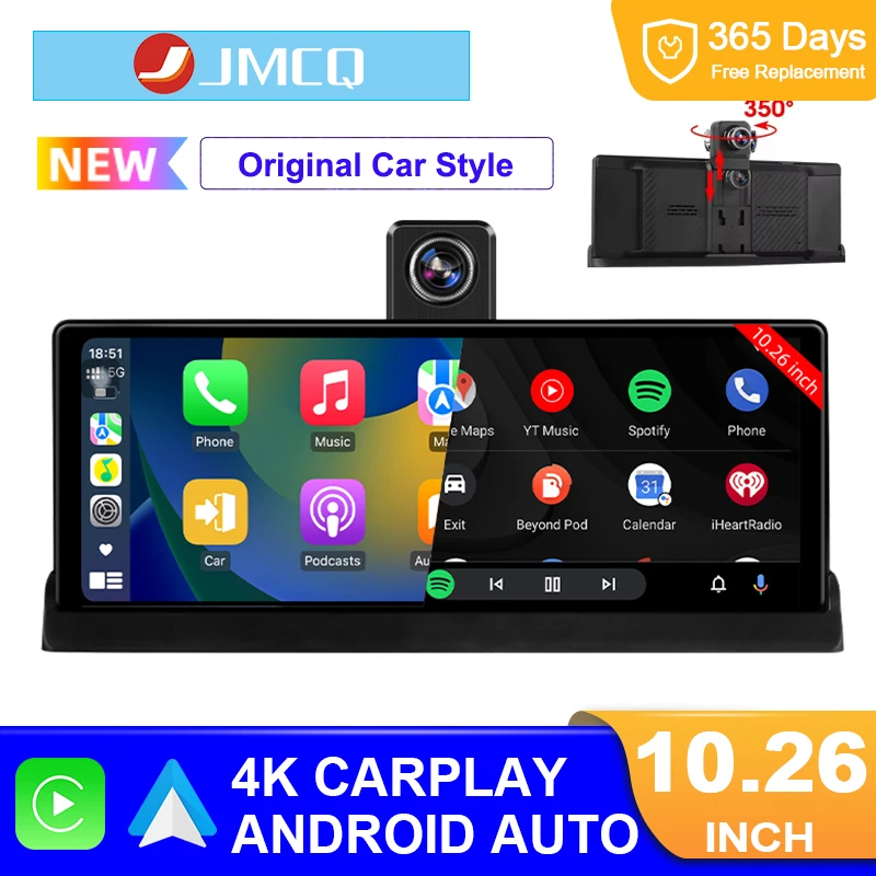 Jmcq 10,26 "4k 350 ° rotierende Frontkamera Original Auto Stil Dash Kamera drahtlose Carplay &