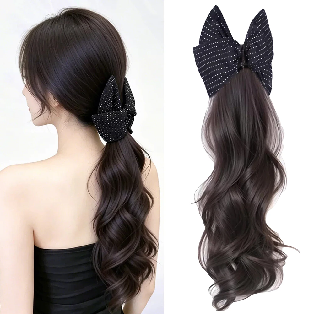 Bow Claw Clip Synthetic Ponytail Hairpiece for Women Heat Resistant Soft Natural Easy Wear Daily Party Wedding Hair Accessories