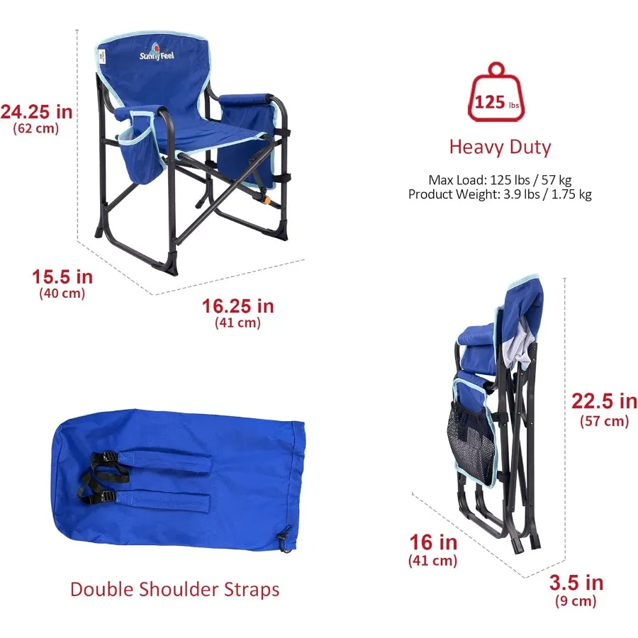 كرسي تخييم من الألومنيوم خفيف الوزن وقابل للطي مع حامل أكواب وجيب لرحلات الشاطئ والنزهات والرياضات الخارجية Fol #3