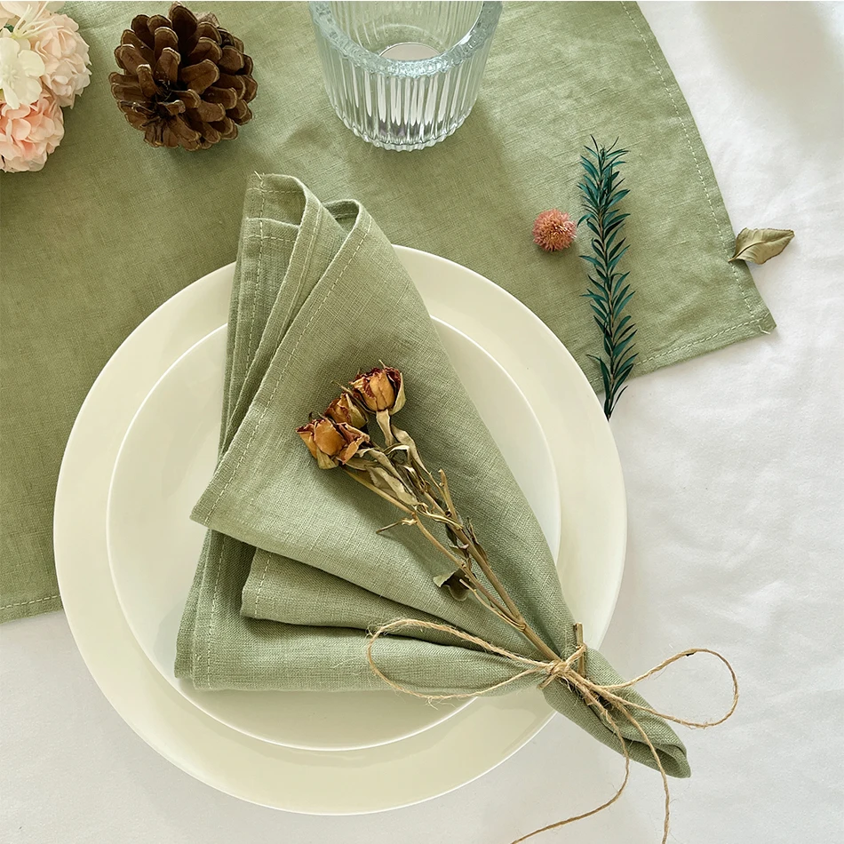 

12PCS Linen Napkins,Sage Green Natural Material, 40x40cm Soft Durable Table Napkin,for Dinning Birthday Party Wedding Decor