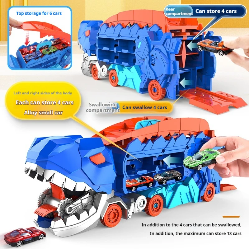 Jouet de voiture sur Rail transfrontalier tyrannosaure Rex dinosaure dévoit le jouet transforme et les œillets de voiture en alliage Surprises garçon avec cadeau de vacances