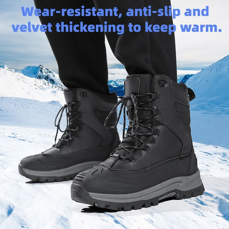 

Winter men's snow boots, thick-soled waterproof, non-slip, velvet warm work boots, outdoor men's snow boots, hiking boots 39-48
