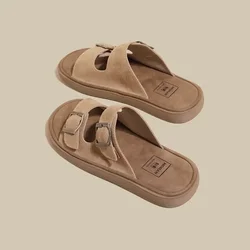 2024 new beach sandals genuine leather thick soled Bocken shoes for women's summer wear versatile slippers